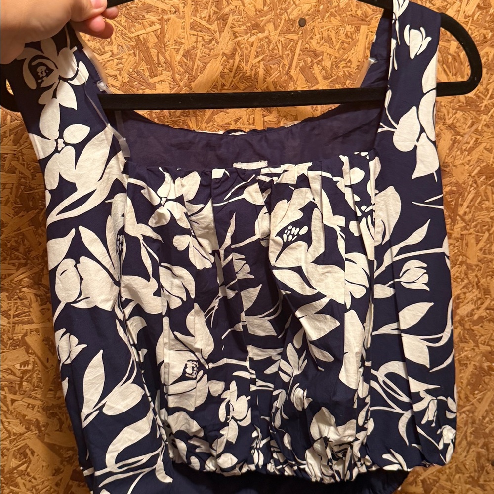 Floral Navy and White Sleeveless Top